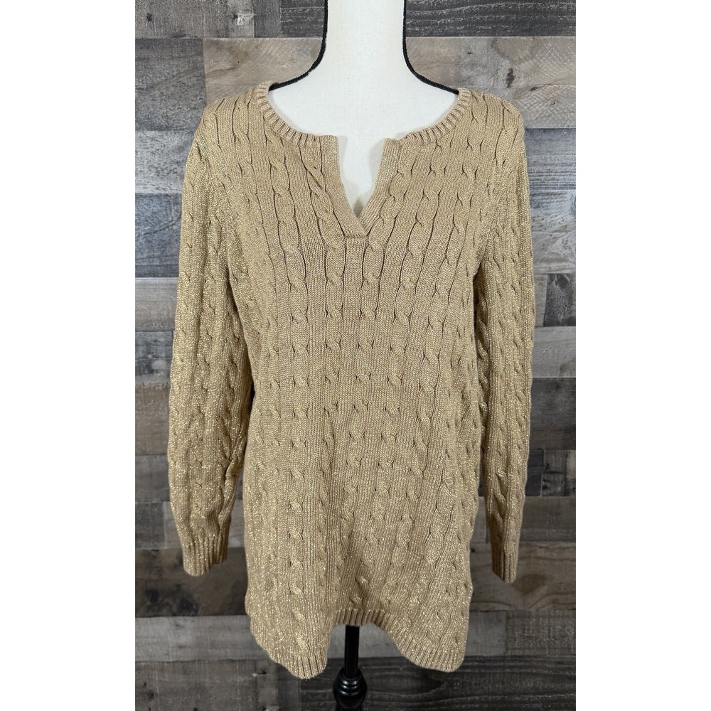 Ralph Lauren‎ LRL Womens Sweater Sz 1X Gold Metallic Holiday Party Christmas